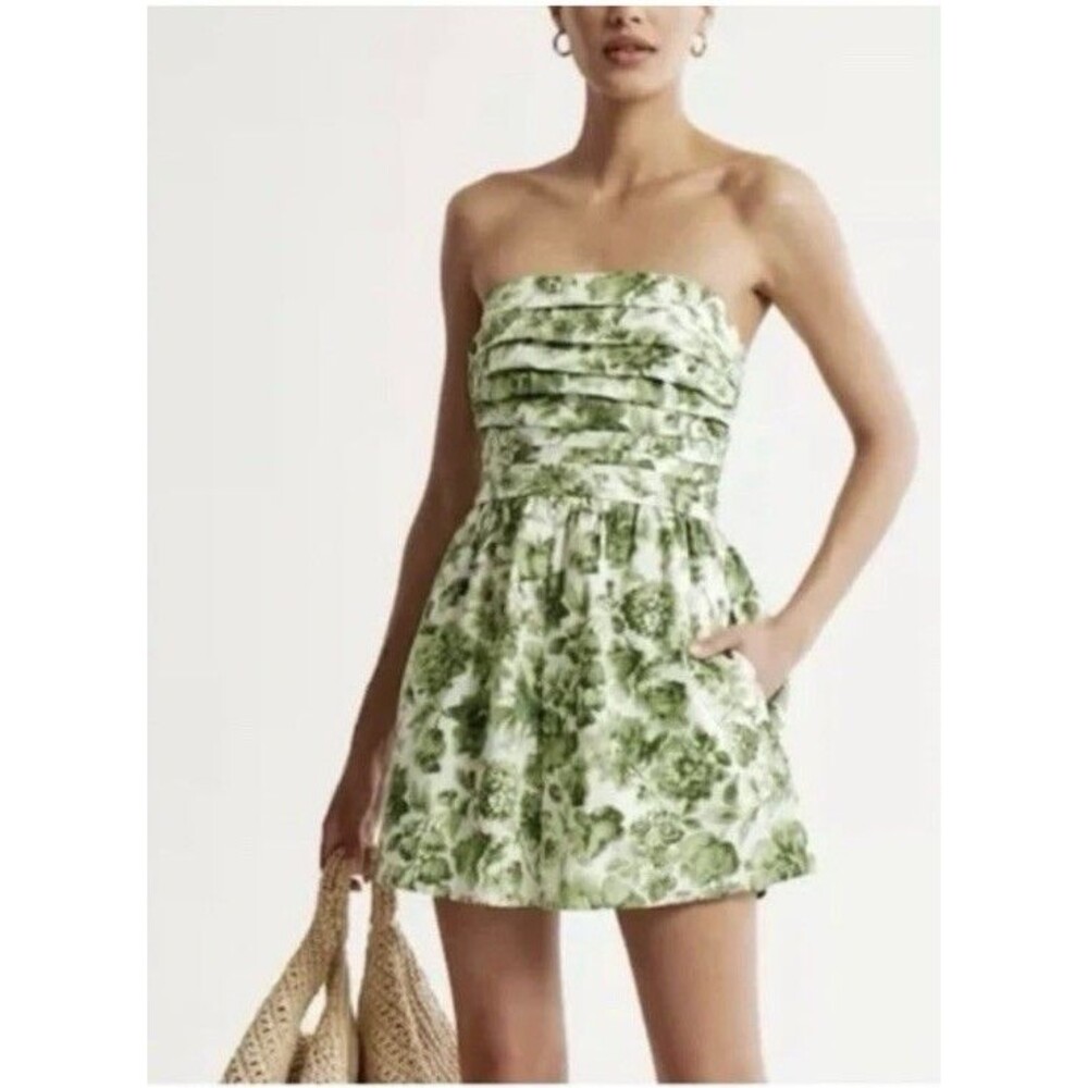 Abercrombie & Fitch Floral Strapless Romper Green & White Sz SP Resort Summer